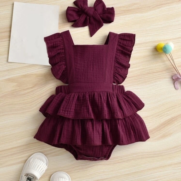 Other - Nwt new Boutique romper dress headband set baby 9-12 m